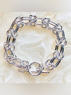 Sterling Silver Link Bracelet  with a classic toggle clasp